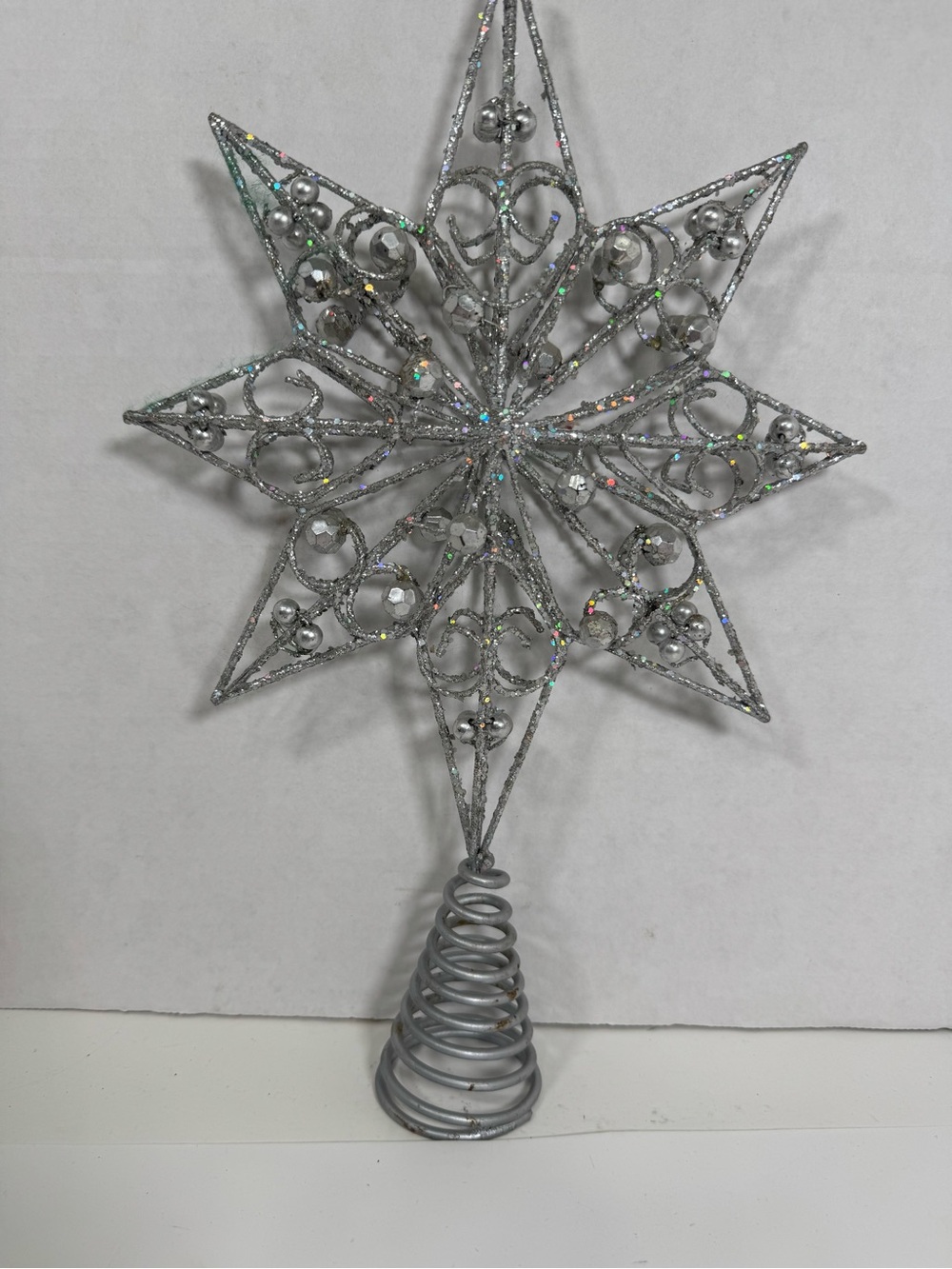 Silver Glitter Star Tree Topper - Sparkling Holiday Accent